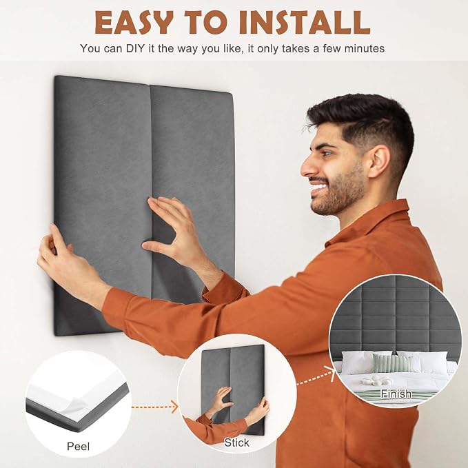 IFNOW Wall Mounted Upholstered Headboard, 3D Peel and Stick Soundproof Wall - Image 5