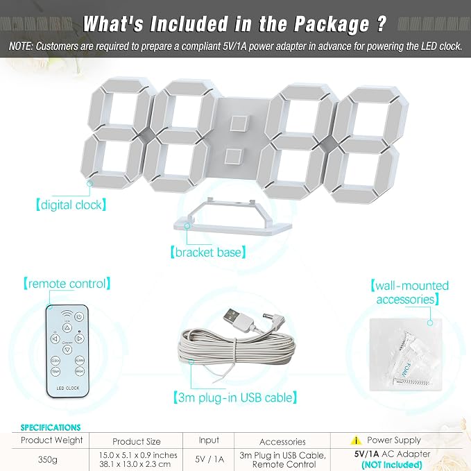 KOSUMOSU Wall Clock 15" 3D LED Digital Clock - Image 3