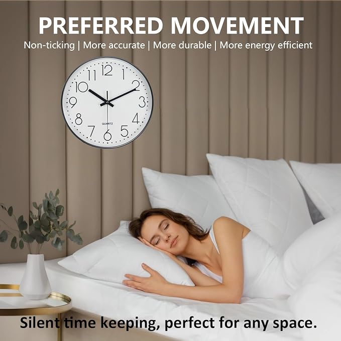 Wall Clock, Silent Wall Clocks Battery Operated 10 Inch Modern Non Ticking - Image 4