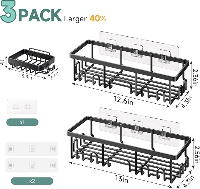 Veken Shower Caddy 3-Pack, Advanced Rustproof Design, No Drilling Adhesive - Image 7