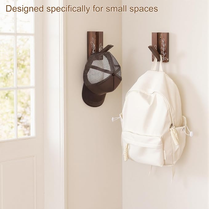 Rustic Folding Wall Hooks: Decorative Wooden Coat Hooks 2Pack Mounted - Image 2