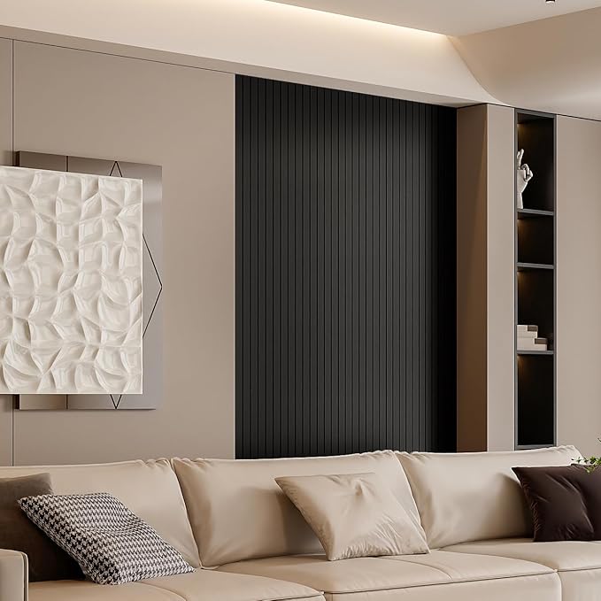 YLL YLL PVC Slat Wall Panel Peel and Stick 118"x 15.7" Faux Black Wood Grain - Image 3