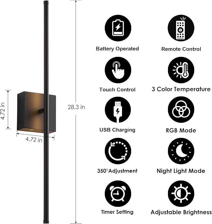 KARTOOSH 28.3 Inch 9 RGB Color Battery Operated Wireless Wall Sconces Set of Two - Image 5