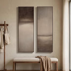 Long Narrow Framed Brown and Beige Neutral Abstract Vertical Wall Art, - Image 4