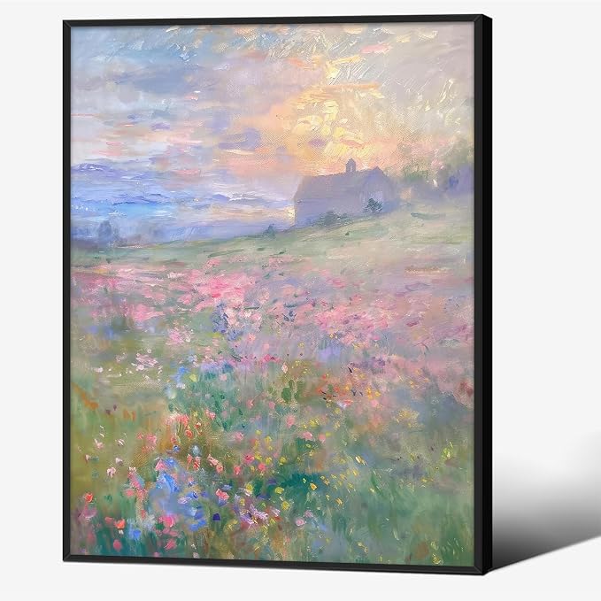 Pastel Nature Floral Poster Vintage French Country Landscape Wall Art Colorful by rumlud