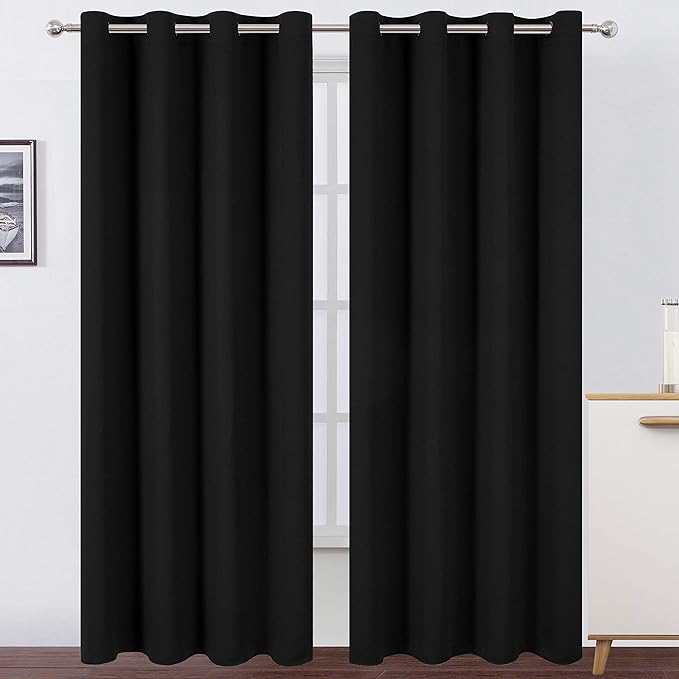 LEMOMO Black Thermal Blackout Curtains/52 x 95 Inch/Set of 2 Panels Room by Lemomo