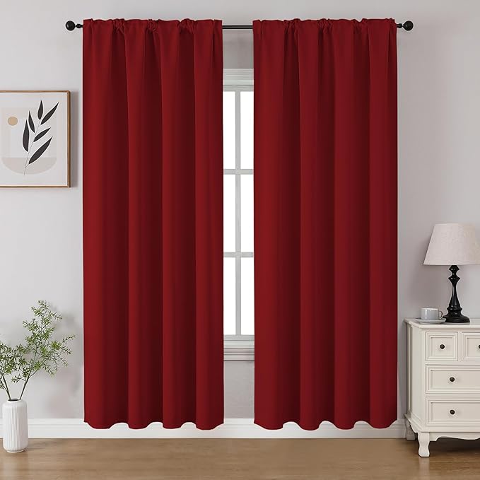 CUCRAF Red Blackout Curtains 72 inch Length 2 Panels Set, Rod Pocket Room by CUCRAF