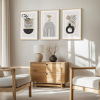 Framed Neutral Boho Wall Art Bedroom, 3 Piece Beige Mid Century Modern - Image 4