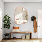 Irregular Wall Mirror 26"x18", Asymmetrical Large Bathroom Mirror Wood Framed - Image 5