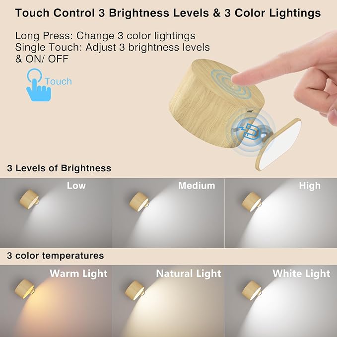 AKSDA Battery Operated Wall Light, LED Wall Sconce - Image 2