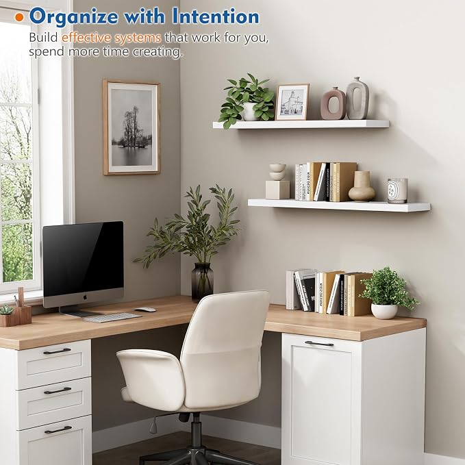 Harwaya White Wood Floating Shelves 36 Inches Long Set of 2, Large Modern Wall - Image 4
