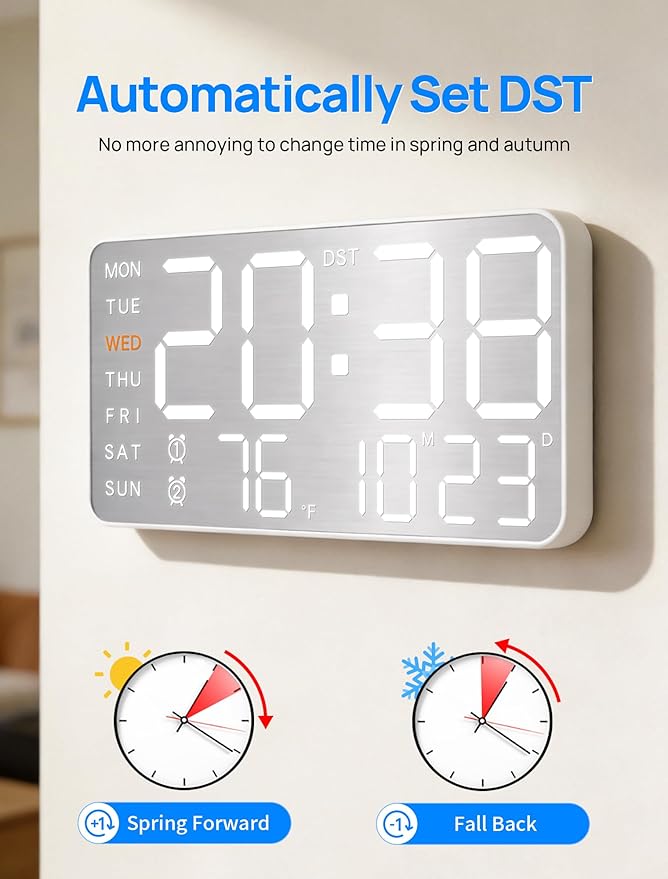 MASHI 8.4''Large Digital Wall Clock, Led Alarm Clock - Image 3