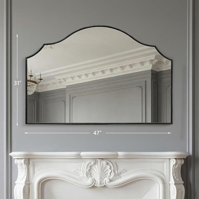 Besdomus Large Scalloped Black Mirror: 47"x31" Modern Minimalist Wood Frame - Image 4