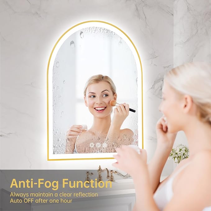 Arched LED Mirror for Bathroom 24"x30", Brushed Gold Lighted Bathroom Mirror - Image 2