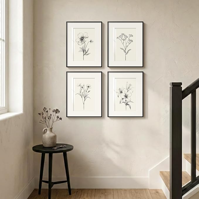 Framed Black and White Floral Wall Art Set, Vintage Minimalist Botanical Prints - Image 5
