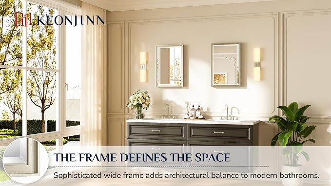 Keonjinn 16" x 24" Brushed Nickel Framed Mirror, Decorative Aluminum Alloy Frame - Image 7