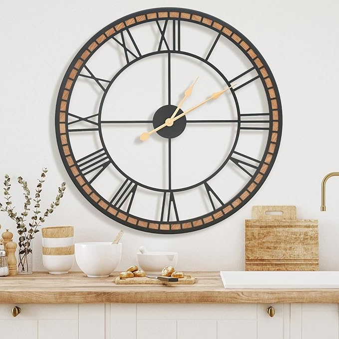 Micasso Large Farmhouse Wall Clock: 24 inch Modern Metal Black - Image 7