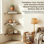 SUYU Set of 3 Floating Corner Shelves, 11.8" Rustic Wood Corner Shelf Wall - Image 6