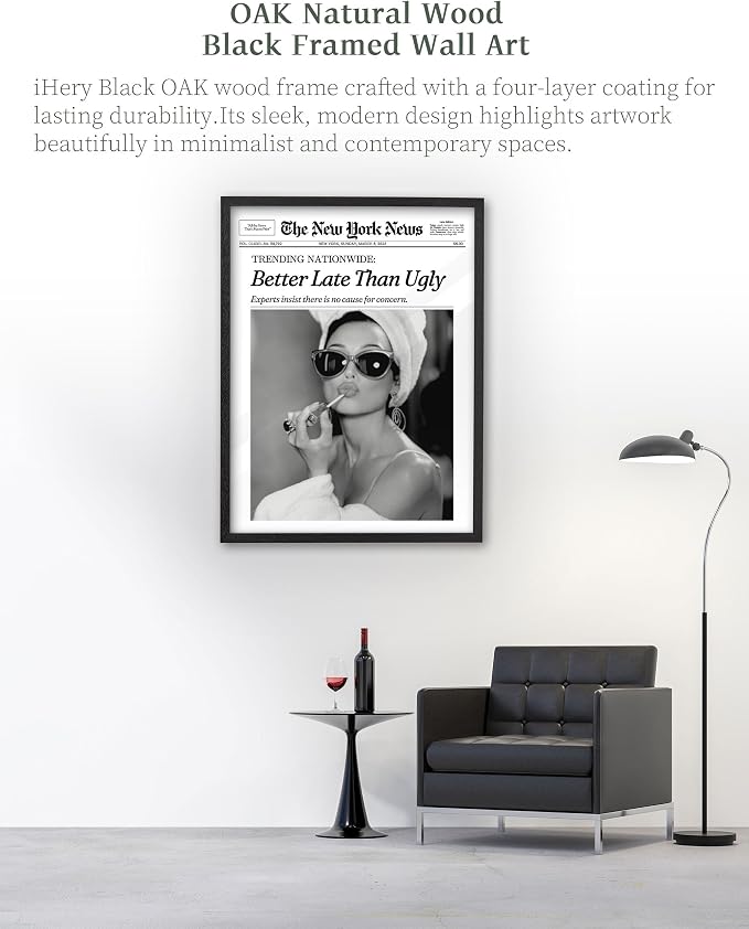 iHery Premium Natural Black OAK Wood 16x20in Audrey Hepburn Trendy Framed Wall - Image 6