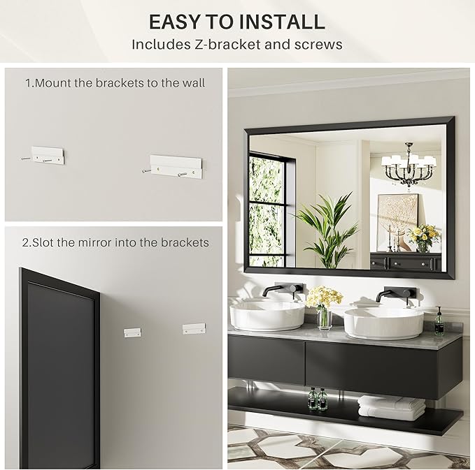 Briivue 60x30 Inch Black Bathroom Mirror - Image 6