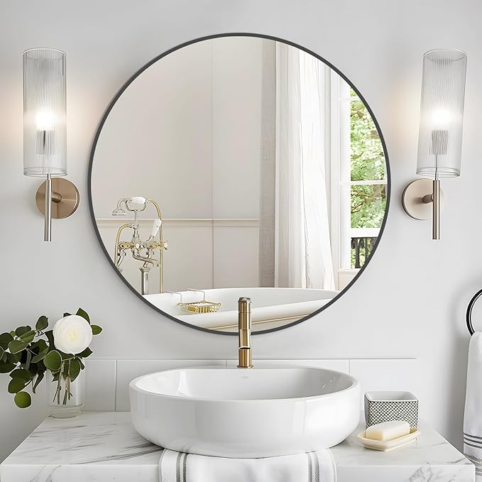 WallBeyond Round Wall Mirror 28 inch Black Large Circle Mirror by WallBeyond