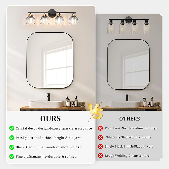 TALOYA Bathroom Vanity Light Fixtures, 4-Light Black and Gold Wall Lights - Image 6