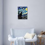 ALMLZL Framed Van Gogh The Starry Night Cat Canvas Wall Art Cute Funny Black - Image 3