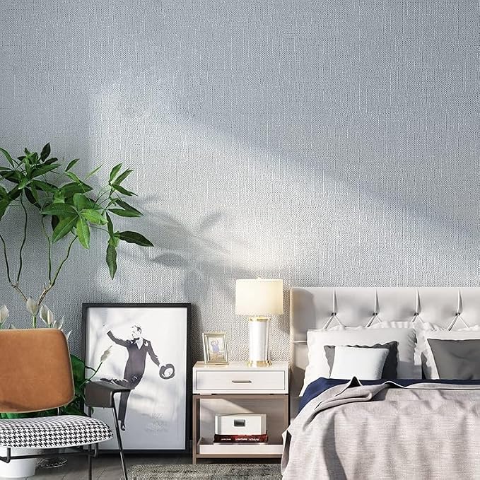 Fabric Peel and Stick Wallpaper Gray Faux Grasscloth Wall Paper Self-Adhesive - Image 8