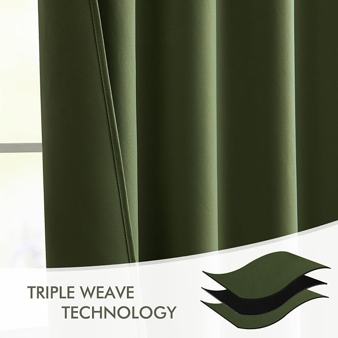 MIULEE Olive Green Back Tab Blackout Curtain 96 Inch Long 2 Panels Set - Image 7