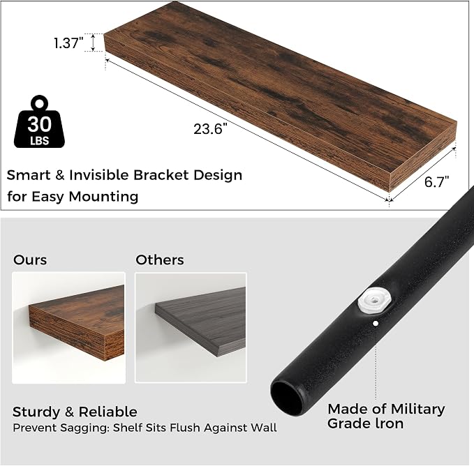 Floating Shelves for Wall 24 inch Long, Engineered Wood Wall Shelves - Image 2
