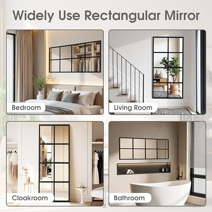 DUMOS Wall Mirror 16" x 32", Rectangle Window Pane Decorative Mirror, Metal - Image 5