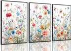 KISSFOX Framed Colorful Wildflower Canvas Wall Art Set Of 3 Flowers Pictures by KISSFOX