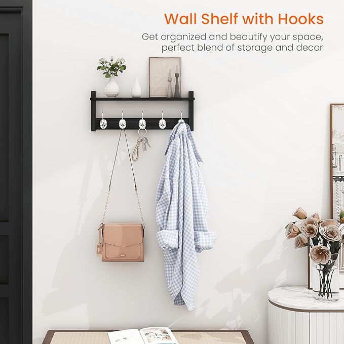 Homode Wall Coat Rack With Shelf, Wood Entryway Hanger With Hooks, Small - Image 2