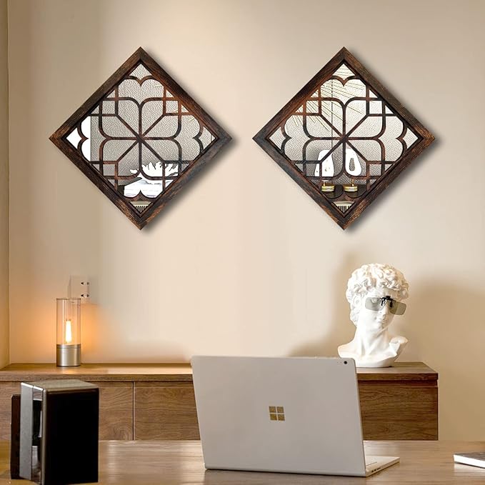 Wocred 2 PCS Square Wall Mirror, Gorgeous Rustic Farmhouse Accent Mirror - Image 2