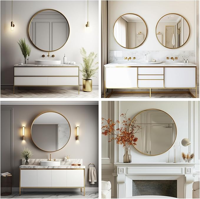 Sunniry Gold Circle Mirror, Round Mirror 20 inch, Round Wall Mirrors - Image 6