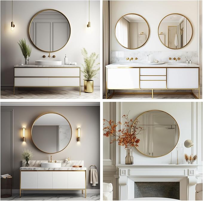 Sunniry Round Gold Mirror, 28 inch Round Mirror, Circle Bathroom Mirrors Metal - Image 6