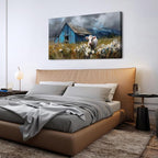 Rustic Farmhouse Wall Art Cow and Blue Barn Canvas Pictures Country Landscape - Image 3