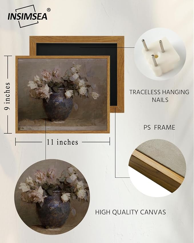 InSimSea Framed Canvas Wall Art Vintage Decor, Home Decor Flower in Pots Canvas - Image 5