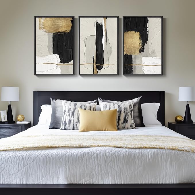 Large Framed Black and White Abstract Wall Art, 3 Piece Modern Canvas Prints - Image 8