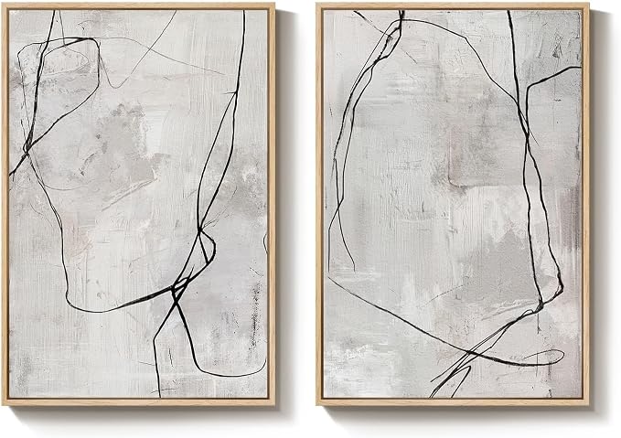 Large Framed Neutral Line Abstract Wall Art Set of 2 - Image 9