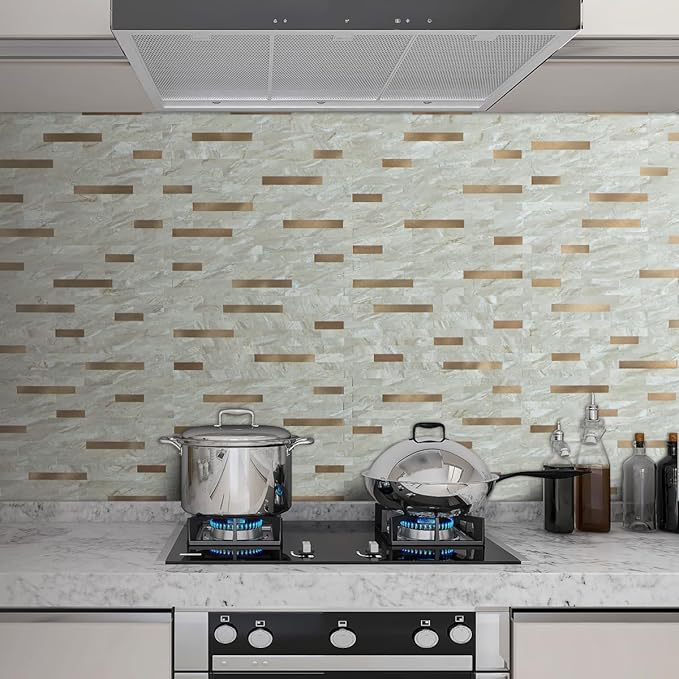 AULIGET 20 Sheets Faux Stone Peel and Stick Backsplash, Light Brown Marble Look - Image 2