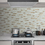 AULIGET 20 Sheets Faux Stone Peel and Stick Backsplash, Light Brown Marble Look - Image 2