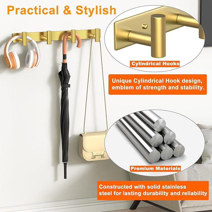 Wall Mounted Coat Rack-4 Hooks, Heavy Duty Stainless Steel Wall Hooks - Image 3