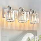 Modern Vanity Light 3-Lights Brushed Nickel Vanity Light Crystal Bathroom Wall by AIXIALIN