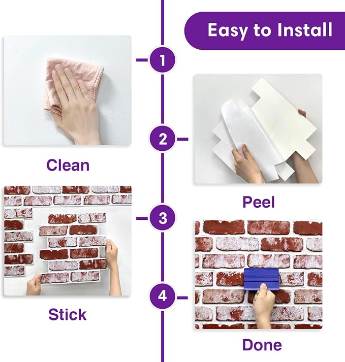3D Peel and Stick Faux Brick Wall Panels 11.8" x 11.8" 10-Pack Red, Small - Image 6
