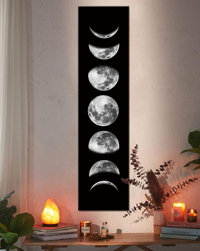 Ohhvvow Moon Phase Wall Art Painting, 47L x 11.8W Black and White Modern by Ohhvvow