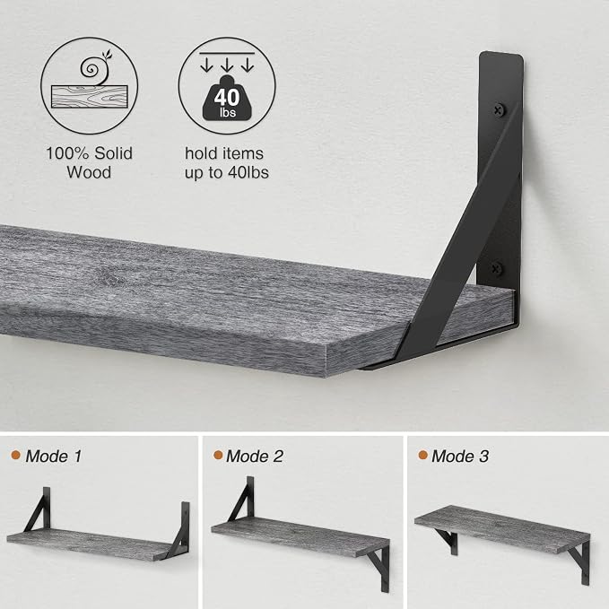 Forbena Gray Floating Shelves Wall Mounted Bookshelf Set of 3, 24 Inches Long 8 - Image 7