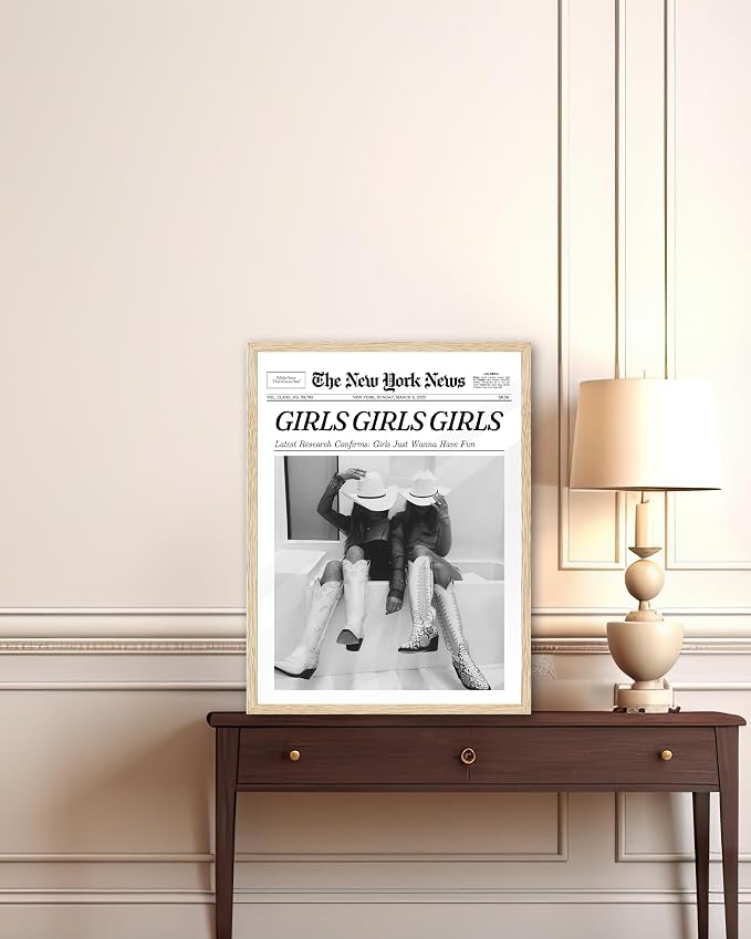 iHery Girls Just Wanna Have Fun Framed Trendy Cowgirl NewsPaper Wall Art - Image 6