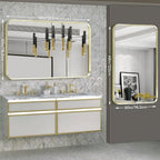 Large Gold Bathroom Mirror, Rounded Corner Rectangular Brushed Gold Frame - Image 3