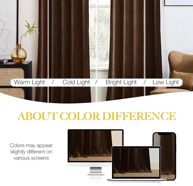 NICETOWN Brown Velvet Curtains, Thermal Insulated Sound Reducing Heavy Matt - Image 6